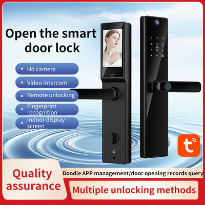 قفل الباب الذكي Qleung S819-2Max مع بطاقة رمز مفتاح التعرف على بصمات الأصابع فيديو دعوة للبيت شقة لباب خشبي