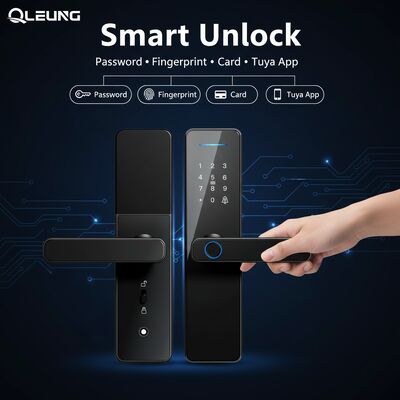قفل باب ذكي Qleung Classic Black S811 مع 8 لغات، شهادة CE ROHS، وبصمة إصبع شبه موصلة